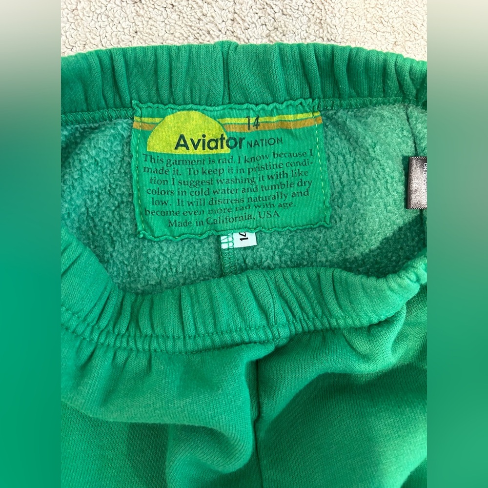 Aviator Nation Green Track Pants with Rainbow Stripes size 14 youth - Picture 3 of 6